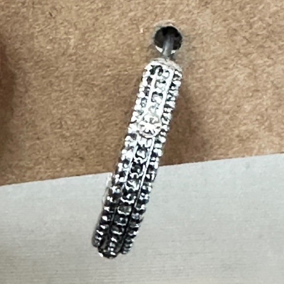 2/$15 Silver tone hoop earrings w/3round crystal stones on each hoop spaced out - Picture 9 of 15